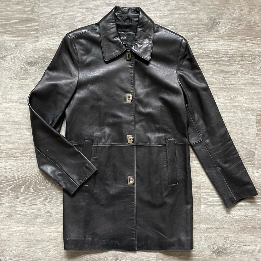 Alfani Genuine Leather Black Car Coat Sz M